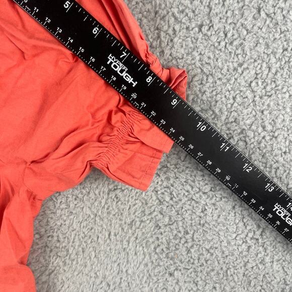 Sim & Sam Women's Small Red 100% Cotton Off the Shoulder Puff Sleeve Crop Top - Picture 9 of 13